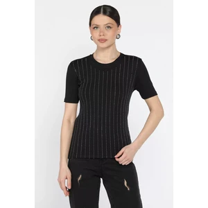 Kadın Bisiklet Yaka Taş Işlemeli Likralı Bluz P-00016687