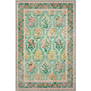 Cool Halı Daisy Su Yeşili Halı Makinede Yıkanabilir Çiçekli Dokuma Şönil Halı Bohem Eskitme Vintage Oda Halısı