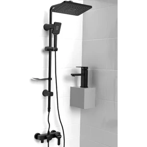 FAWER Faucet & Shower Berlin Siyah Robot Duş Seti & Rudi Siyah Lavabo ve Banyo Bataryası - FB602B3