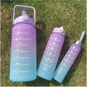 Motivasyonel 3 Lü Set Su Matarası 2 Lt 900 ml 600 ml Tritan Spor Salonu Suluk