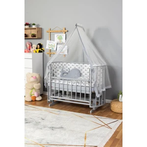 Ahşap Beşik Anne Yanı Yeni Doğan Papatya Gri Bebek Beşiği Gri Balina Uyku Setli