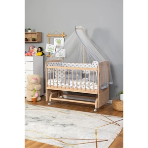 Ahşap Beşik Anne Yanı Tutku Organik (Boyasız) Bebek Beşiği Gri Balina Uyku Setli + Tekerlek