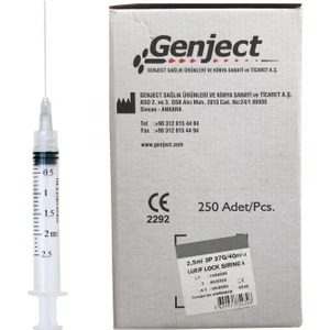 - 2.5 ml 40MM Kısa Luer Lock Dental Enjektör - 250 Adet