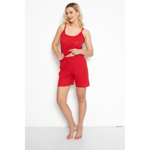 Kırmızı Kaşkorse Şortlu Pijama Takımı