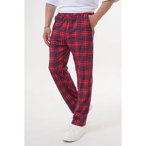 Unisex Pamuklu Cepli Beli Lastikli Kırmızı Ekose Baskılı Pijama Altı Eşofman