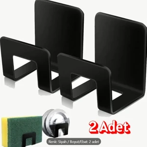 2 Adet Yapışkanlı Metal (1.5 Mm) Bulaşık Süngeri Tutucu Siyah Renk Mutfak Lavabo Banyo Rafı Islak Zemin için Kuvvetli Çift Taraflı Bant