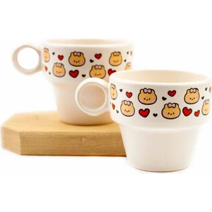 Kırmızı Kalpler & Puppy 2'li Espresso Bardak Seti - Hediye Seramik Fincan