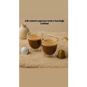 Çift Cidarlı Espresso Kahve Bardağı 2li 80ML