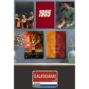 Galatasaray' Ahşap Poster Altılı Set 1'adet (20*30CM) Tabela+ 5'adet (10*15CM) ,