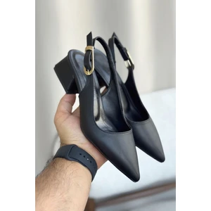 Kadın Mely Tokalı Kısa Topuklu Ayakkabı - Siyah-Deri