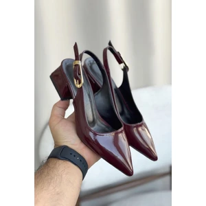 Kadın Mely Tokalı Kısa Topuklu Ayakkabı - Bordo-Rugan