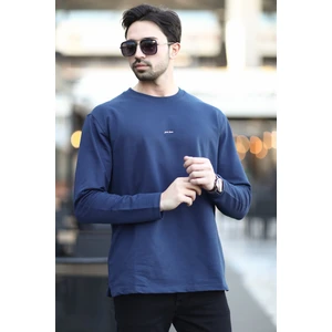 Erkek Bisiklet Yaka Baskı Detaylı 2iplik Sweatshirt Lacivert - 5725
