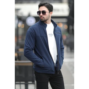 JB John Borners Erkek Tam Fermuarlı Cep Detaylı Dik Yaka Polar Lacivert - 6054