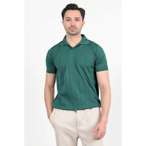 Erkek Polo Yaka Kısa Kol Çizgili Triko T-Shirt Yeşil - 2503