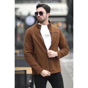 JB John Borners Erkek Tam Fermuarlı Cep Detaylı Dik Yaka Polar Kahve - 6054