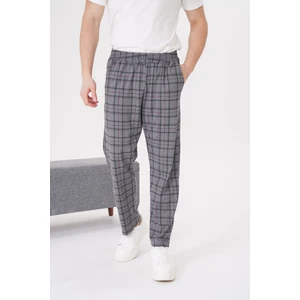 Erkek Pamuklu Cepli Ekose Baskılı Beli Lastikli Pijama Altı Eşofman Gri