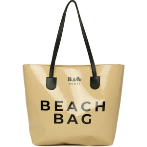 Krem Beach Bag Baskılı Plaj Çantası