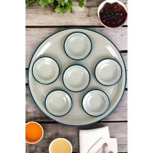 7 Parça Büyükboy Turkuaz Emaye Kahvaltı Seti, Sunum, Kahvaltı Tabağı, Reçellik, Çeyiz