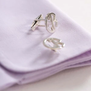 925 Ayar Gümüş 2 Harfli Kol Düğmesi Altın Kaplama Damat Hediyesi Kişiye Özel