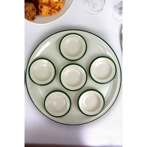 7 Parça Büyükboy Yeşil Emaye Kahvaltı Seti, Sunum, Kahvaltı Tabağı, Reçellik, Çeyiz