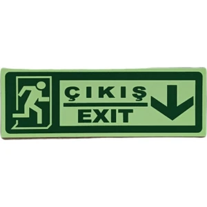 30X10 cm Fosforlu Yangın Uyarı (Exit-Çıkış) Levhası (Aşağı Yön)