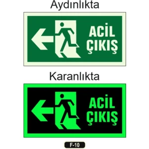 Fotolümen Fosforlu Acil Çıkış Sol Yön Levhası 12X25 cm