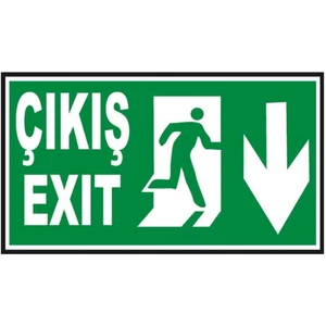 Fosforlu Acil Çıkış -Exit Levhası - Fotolümenli - Aşağı Yön