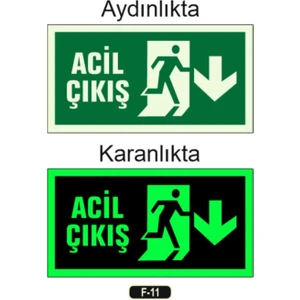 Fosforlu Acil Çıkış Yön Levhası Aşağı Yön