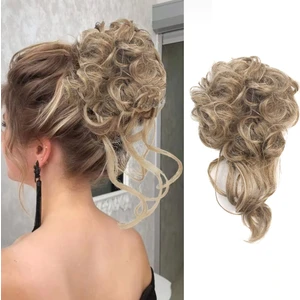 Saçlı Lastikli Kuyruklu Topuz Toka - Kumral / Platin Röfle