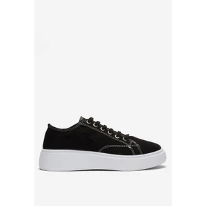 Kadın Rahat Kalıp Kalın Taban Keten Sneakers Siyah