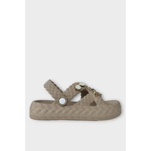 Kadın Hafif Kaymaz Taban Taşlı Havuz Plaj Deniz Terliği Sandalet VİZON