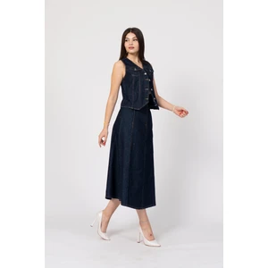 Denim-Kot Yelek ve Etek Takım 1225