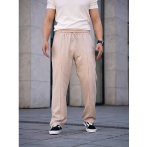 Çımalı Keten Beli Lastikli Baggy Pantolon Kp