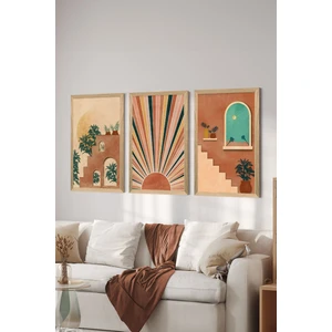 3 Parça Ahşap Çerçeve Görünümlü Mdf Poster Tablo Seti - Set 25