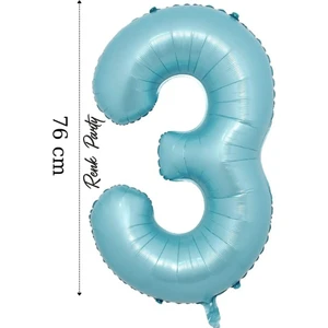 Folyo Balon 3 Rakamı Helyum Balon 76  cm  Mavi Renk - 3 Yaş Balonu - 3 Rakam Balon - 34 Inch