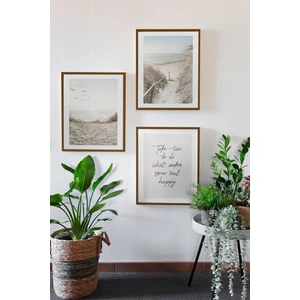 3 Parça Kahverengi Gerçek Ahşap Çerçeveli Tablo Seti - Model 9