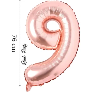 Folyo Balon 9 Rakamı Helyum Balon 76  cm  Rose Renk - 9 Yaş Balonu - 9 Rakam Balon - 34 Inch