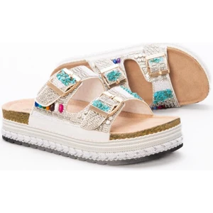 25Y103 Kadın Mantar Platform Taban Taşlı Çift Tokalı Comfort Terlik