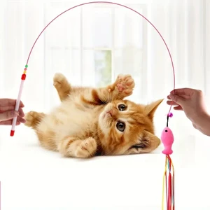 Bakgelal Doğal Tüylü Kedi Oltası – Zilli Interaktif Kedi Oyuncağı 90 Cm, Hareketli Uzun Esnek Tel, Kediler Için Oyuncak Oyun Oltası,