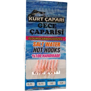 Kurt Çapari Kurt Gece Çaparisi 10 Numara 7 Kırmızı Iğneli Pembe Glowlu 0.25 Beden 0.15 Kısa Köstek