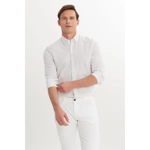 %100 Pamuk Slim Fit Dar Kesim Düğmeli Gömlek Yaka Armürlü Gömlek