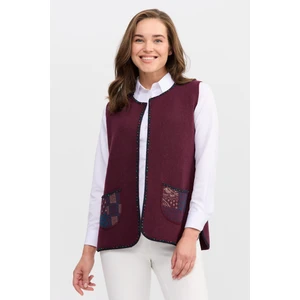 Desen Triko Kadın Sıfır Yaka Su Taşı Boncuk Işlemeli Kısa Yelek K.mürdüm