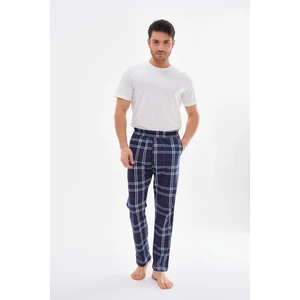 Arvin Pijama Erkek Pamuklu Cepli Ekose Baskılı Beli Lastikli Lacivert Ekose Yazlık Pijama Altı Eşofman