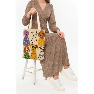 Çınar Bez Çanta Kanvas Eğelenceli Köpekler Baskılı Bez Çanta