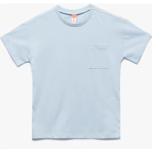 Pamuklu Kısa Kollu Cep Detaylı Bisiklet Yaka Basic Tişört