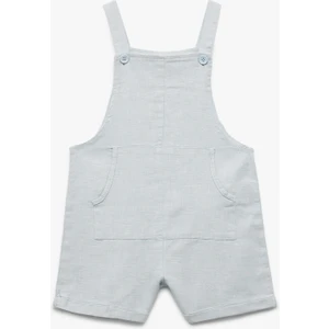 Kare Yaka Kanguru Cepli Pamuk Keten Karışımlı Askılı Salopet Tulum