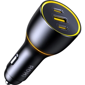 Superauto Araç Içi Şarjı, 3 Portlu Pd 170W Type-C ve Usb-A Girişli, Hızlı Şarj Çakmaklık Adaptörü, Siyah