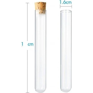 Deney Tüpü 16X100MM Dibi Yuvarlak Mantar Tıpalı - 10 Adet
