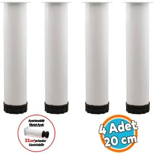 Mobilya Kanepe Baza Koltuk Metal Dolap Yükseltici Destek Ayağı Ayarlanabilir Beyaz Ayak 20 cm 4 Adet