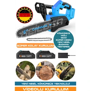 Alman BA01063M V598/21V 6'' 15CM Kömürsüz Yeni Nesil Şarjlı Zincirli Budama Testeresi ve Ağaç Kesme Makinesi